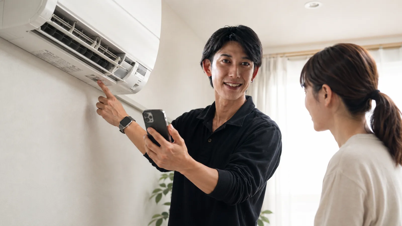 エアコンクリーニングの機種と料金について家族の相談に対応するClear Link代表の草場優